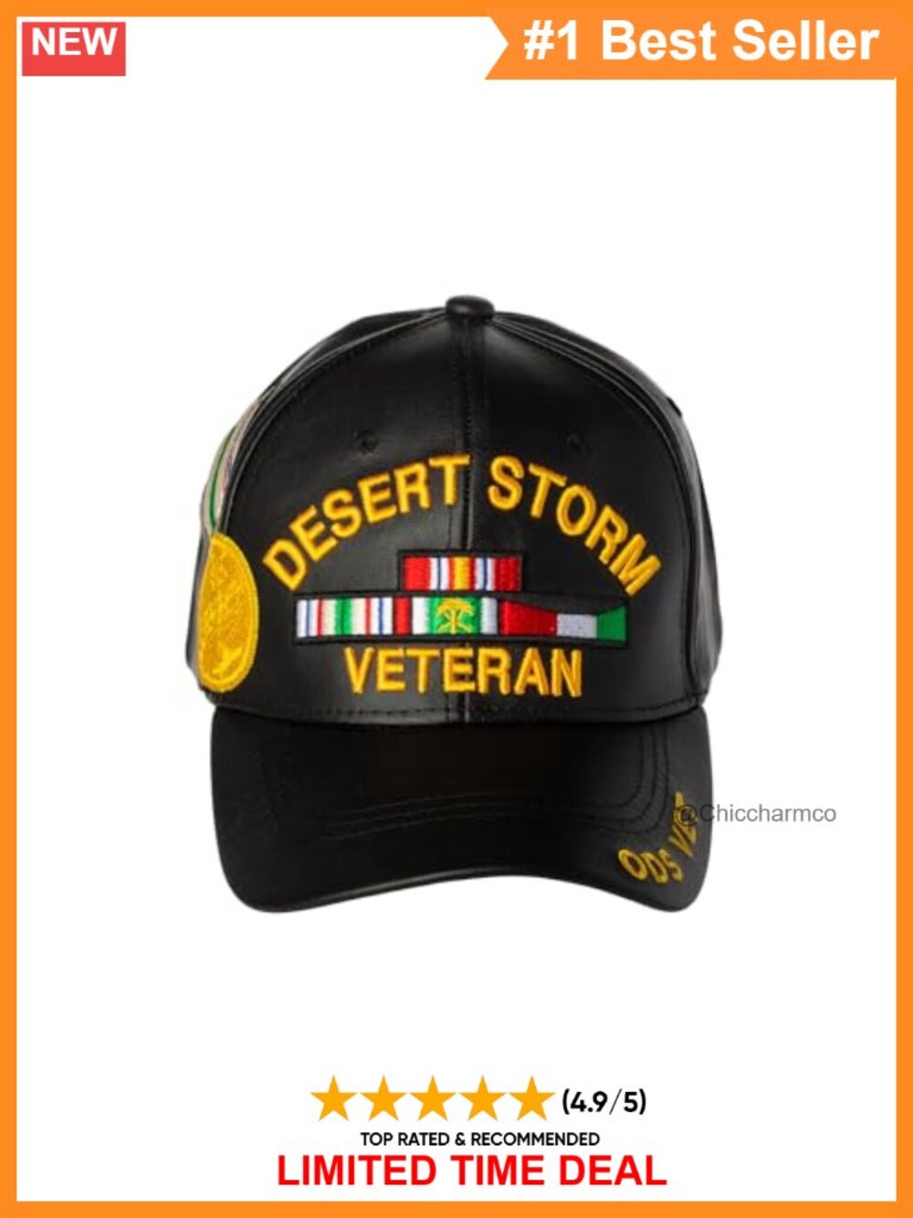 Desert Storm Veteran Embroidered PU Leather Baseball Cap Adjustable